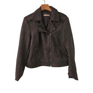 Philosophy Faux Suede Moto‎ Jacket Cropped Asymmetric Zip Gray Womens Small